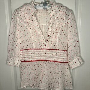 Vintage Dahlia Y2K Ruffled Blouse Red White Polka Dot Office Siren